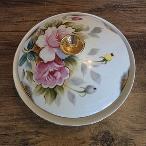 Round Dish with Lid 6" Floral‎ Gold Trim Colorful 62/17R Vintage Japanese Rose